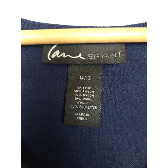 Lane Bryant Women's Knitted Wool Blend Top Sz 14/16 Pleated Long Sleeve Blue EUC - Picture 3 of 8